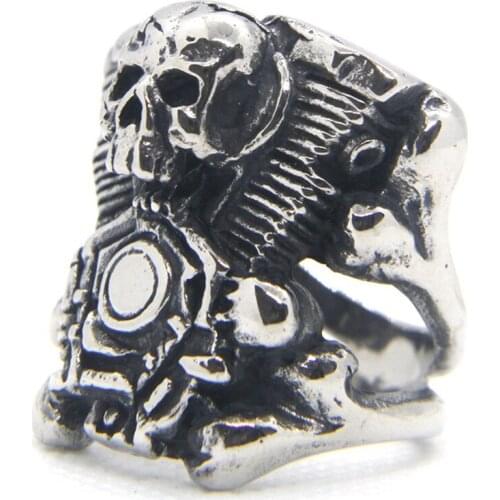Support Dropship Size 7-14 New Design Motor Engine Ring 316L Stainless Steel Fashion Jewelry Biker Style Skull Ring