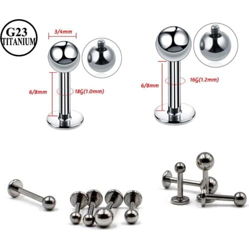 2Pcs Unique 18G G23 Solid Titanium Internally Threaded Lip Ring Labret Ear Tragus Cartilage Earrings Morne Rings Body Jewelry