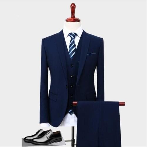 Korean Best Man Wedding Banquet Three-piece Blazer Vest Trousers Sets Simple Solid Color Mens Business Formal Suit