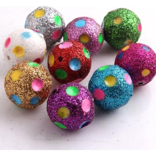Kwoi vita Mixed colorful 100pcs/lot 20mm Large acrylic glitter polka dot beads for kids jewelry making