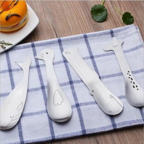 Stainless Steel Animal Spoons Silver Cute Cartoon Giraffe Hippo Duck Whale Animal Children Spoons Coffee/Ice Cream Spoon