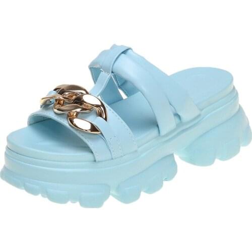 Fashion Summer Thick-soled Women' Slippers Chain Ladies Sandals Shoes Outdoor Slippers High Heels Casual WomensBeach Flip Flops