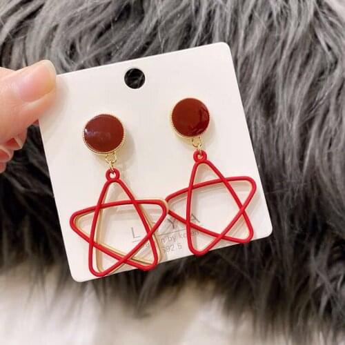 Fashion Earrings Simple Models Wild Geometric Hollow Tide Temperament New Five-Pointed Star Earrings Gift