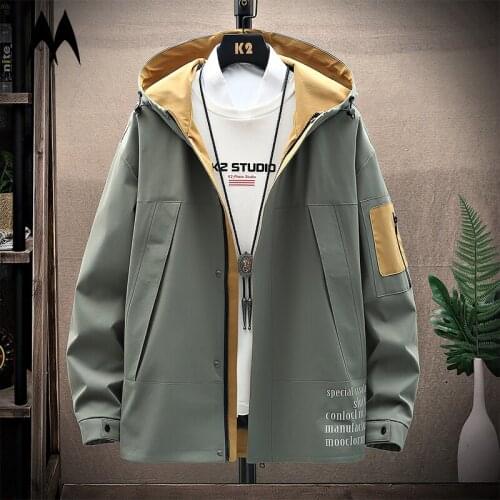 Autumn Mens Fashion Printed Jacket 2021 New Korean Trend Contrast Color Cargo Jackets Men Casual Hooded Coat Streetwear 2021