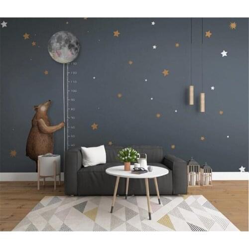 Milofi custom mural wallpaper Nordic minimalist cartoon bear moon measuring height childrens room background wall
