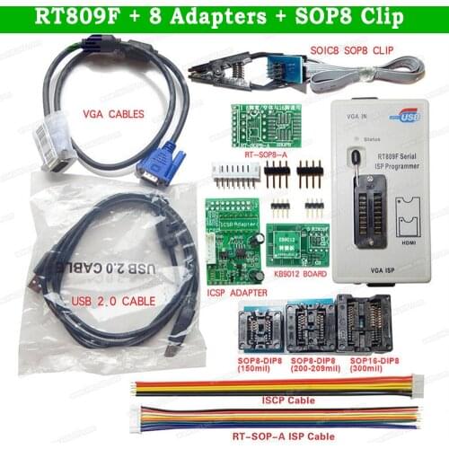 RT809F Serial LCD Display ISP Universal Programmer + 8 Adapters SOP8 IC Clip SOP8 Adapters With ISCP ISP Cable
