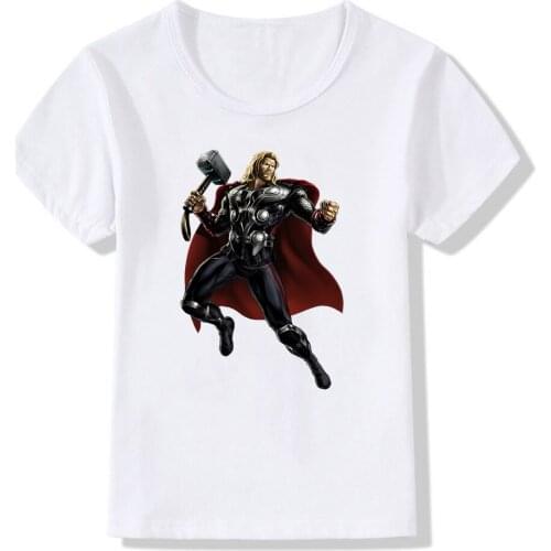 MARVEL Kids Modal White T-Shirt Thor Black Widow Ptint Short-sleeved Tshirt Children Clothes Tops Boys Girls Tees Disney Costume
