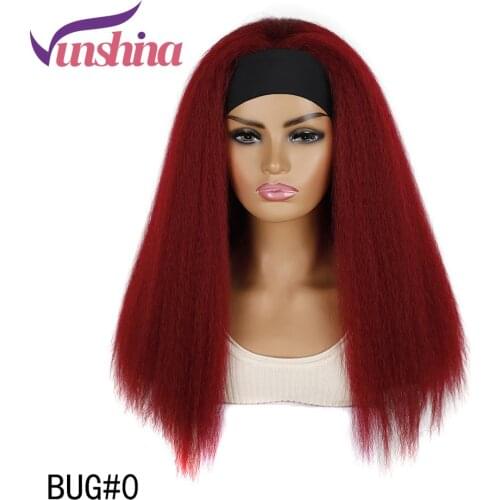 Vunshina Burgundy Synthetic Headband Wig 99J Long Kinky Straight Heat Resistant Fake Hair Glueless Head Band Wig For Black Women