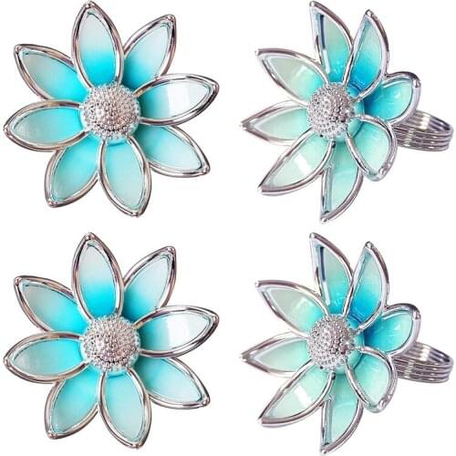 4 Pcs Blue Lotus Holder Napkin Ring,Table Plate Napkin Ring,Napkin Buckle Holder,Floral Designer Napkin Holder for Party