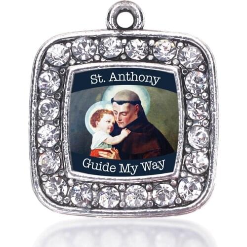 ST. ANTHONY CHRISTOPHER MICHAEL SQUARE CHARM antique silver plated jewelry