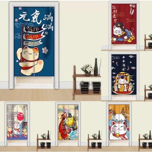 Japanese Lucky Cat Half Panel Curtain Kitchen Decorative Door Curtain Shelter Blackout Curtain Doorway Hanging Curtain