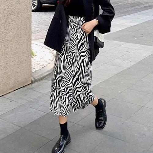 Skirts Women Zebra Pattern Split Design Spring Long High Waist Leisure All-match Cozy Students Feminine Skirt Mujer Sexy Vintage