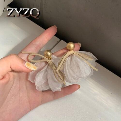 ZYZQ Fashion Korea Personality Exquisite Lace Bow Knot Earrings for Women Girls Female Temperament Jewelry Brincos 2020