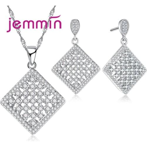 Hollow Minimalist Design Square Cubic Jewelry Set 925 Sterling Silver Earrings/Necklace For Women Fine Jewelry