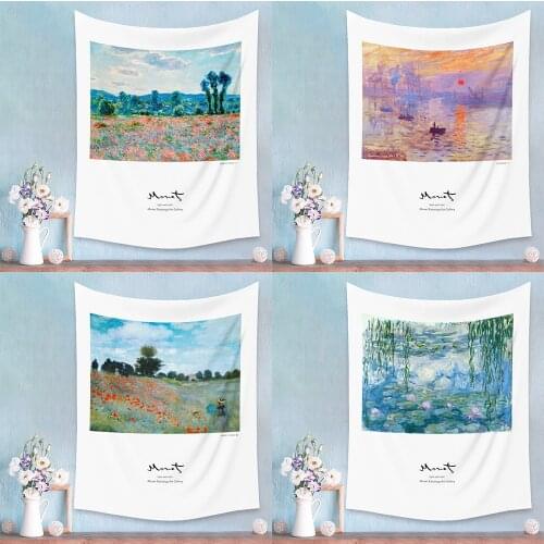 Monet Scenic Oil Painting Style Tapestry Wall Hanging Art Wall Decoration Abstract Painting Landscape Living Room Home Crafts