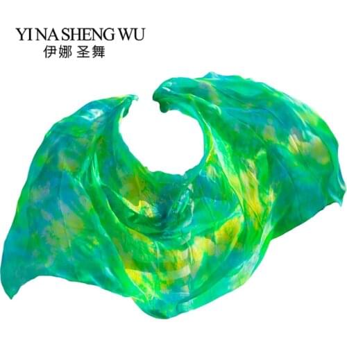 1Pc Silk Belly Dance Veil Dance Veil Shawl Scarf Green Multicolor Belly Dance Practice Performance Props Silk Veil 250/270*114cm
