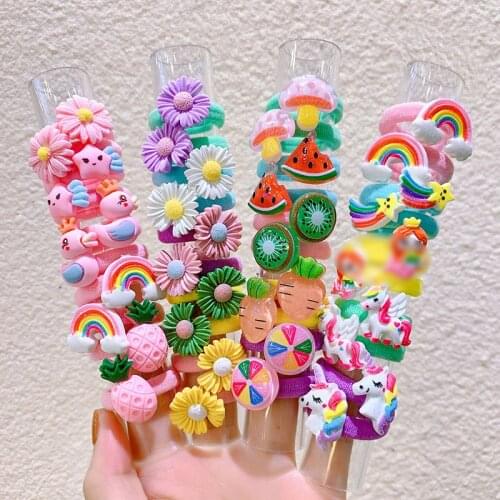 10PCS/Set Elastic Bands for Girls Cute Cartoon Sweet Fruit Ponytail Holder Rubber Hair Bands Set Tie Hair accessories
