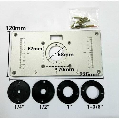 2018 Aluminum Alloy Router Table Insert Plate With 4pcs Router Insert Rings Wood Router Tools For Woodworking Sliver 235*120*8mm