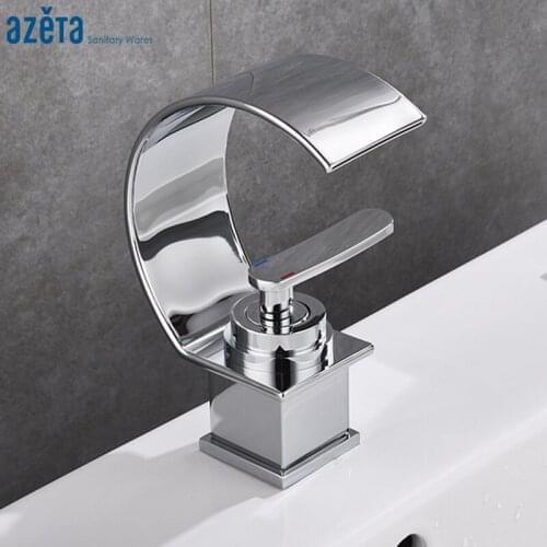Azeta Free Shipping Bathroom Basin Faucet Single Hole Deck Mounted Chrome Half-moon Shape Waterfall Basin Taps Torneira AT8006