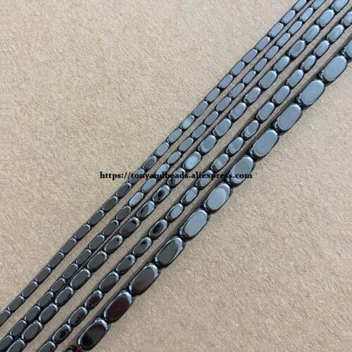 Natural Horizontal Rectangle Shape Black Hematite Stone Loose Spacer Beads 3x2 5x2 8x2MM 15" Jewelry Making