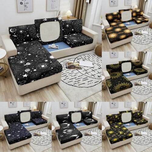 Elastic Sofa Seat Cushion Cover Polyester Slipcovers Moon And Sun Printed L Shape Corner Sofa Cover Couch Sofa Cover 1-4 Seat