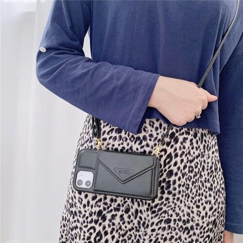 Long Strap Crossbody Phone Case for iPhone 11 12 Pro Max X XS XR 6S 7 8 Plus SE 2020 Card Holder Wallet Case Shoulder Cord Cover