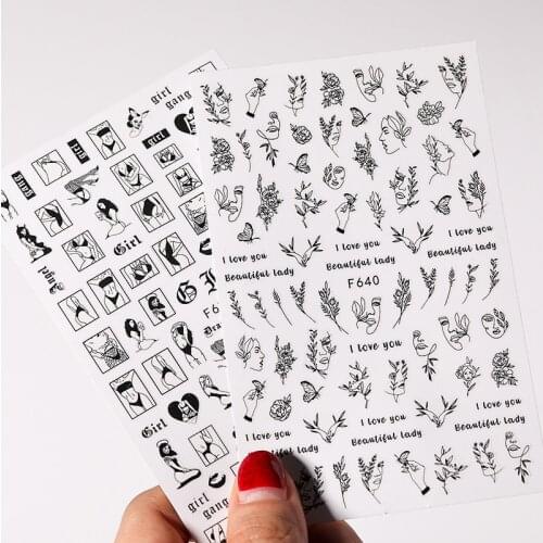 Black White Sexy Lady Pattern 3D Nail Stickers Character Image Decals Slider Valentine DIY Manicure For Nails Art Decorarion NEW