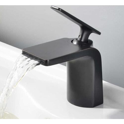 Black sink hot and cold mixer crane deck mount single wash hole