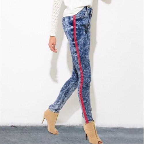 Side Stripe High Waist Mom Jeans Woman Summer Slim Hot Fashion Ladies Denim Jeans Women Pants 27 Streetwear Cowboy Trousers