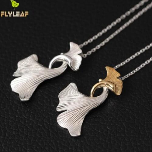 Flyleaf Hand Ginkgo Leaves Necklaces & Pendants For Women High Quality Lady Gift Prevent Allergy 925 Sterling-silver-jewelry