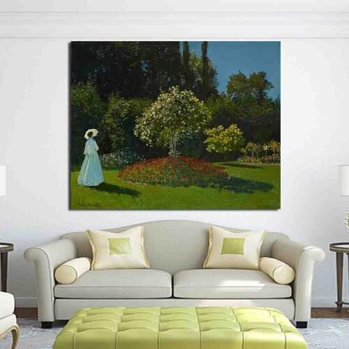 JQHYART Claude Monet Jeanne Marguerite Lady in a Garden print wall art decoration oil painting No Frame