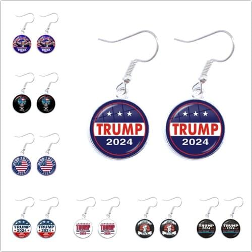 Donald Trump 2024 Collection Election Glass Dome Cabochon Keep America Great Golden/Silver Color Earrings Jewelry For Women Girl