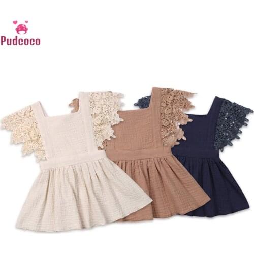 Baby Girls Lace Floral Party Dress Girl Sleeveless Solid Dress Kids Clothes