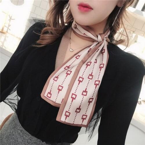Summer women long scarf Clover Luxury Hair Bag Scarf Skinny Scarf Feel Silk Head-Neck Tie Vintage Women Satin Elegant Spring