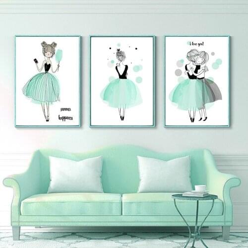 Little Fresh Girl Princess Love Canvas Painting Nordic Ins Style Childrens Room Girl Heart Poster Wall Art Pictures For Bedroom