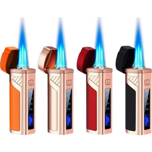 Multi-functional Touch Electric Switch Triple Jet Flame Butane Gas Torch Cigar Lighter Custom Mens Gift