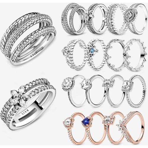 MYBEBOA Trendy 925 Sterling Silver Ring Daisy Flower Sparkling Heart Tiara Crown Rings for Women Engagement Anniversary Jewelry