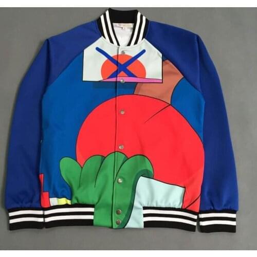 19ss Men Rib New Sleeve Single Breasted Fashion High quality couple Baseball Coats & Jackets Abstract digital stripe coat #C95