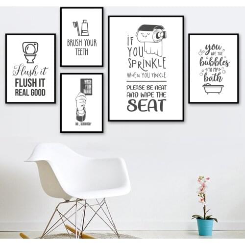 Brush teeth Bathe Bathroom Toilet Quotes Wall Art Canvas Painting Nordic Posters And Prints Wall Pictures For Living Room Decor