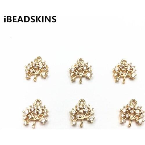 New arrival! 12x11mm 50pcs Copper/Zircon tree shape Charm for Earrings Making Earrings parts hand Made Jewelry DIY
