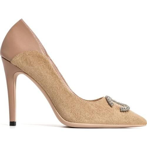 Spring new stiletto pointed toe color matching large size small size all-match single shoes rhinestone party dress womens shoes