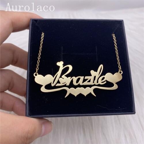 AurolaCo Custom Name Necklace With Heart Custom Letter Choker Necklace Stainless Steel Nameplate Necklace For Women Jewelry Gift