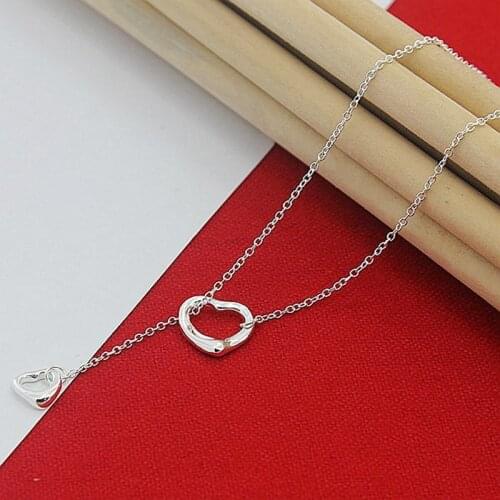 Romantic Jewelry 925 Sterling Silver Small Heart Chain Necklaces for Women Female Valentines Day Gifts