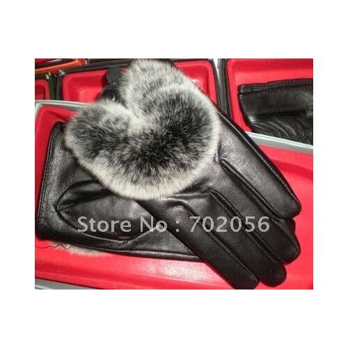 Real leather gloves fur fringed 5 fingure skin LEATHER GLOVE 10pairs/lot #2383