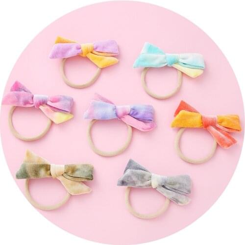 12pc/lot 2020 New Tie Dye Smooth Velvet Handtied Bow Nylon Headband Or Clips For Girls Kids Hair Accessories Baby Photo Props