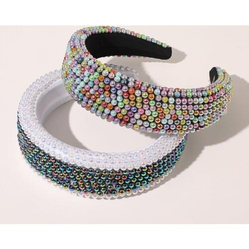 High Quality Fashion Fabric Full Pearl Bezel Sponge Wide Brim Headband Woman Simple Baroque Solid Color Hairband Hair Accessorie