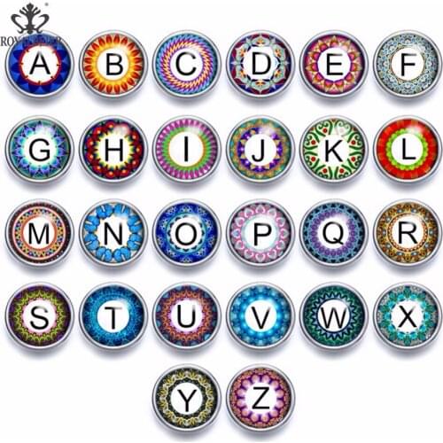 ROYALBEIER 26pcs/lot Greek Letters Alphabet Snap Jewelry 12 mm Glass Snap Button Jewelry Fit 12mm Snap Jewelry Handmade Gifts