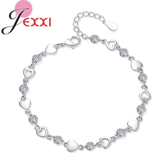Silver S925 Chain Bracelet Sterling Silver Love Heart Pattern Link Bracelets Fine Jewelry Christmas New Years Gifts For Girl