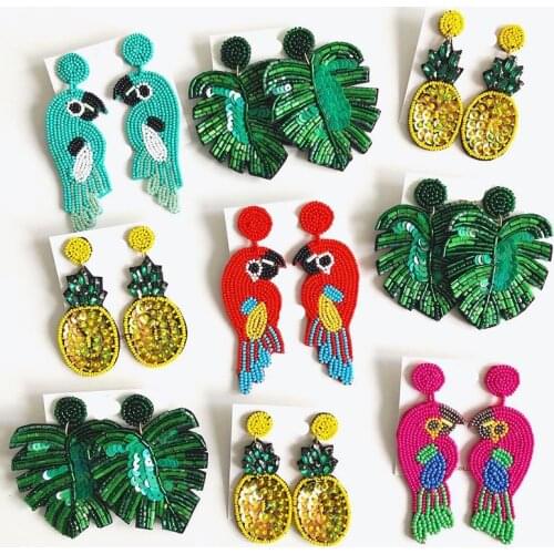 Dvacaman Boho Handmade Beaded Leaf Parrot Pendant Earrings for Women 2019 New Design Wedding Jewelry Korean Drop Dangle Earrings