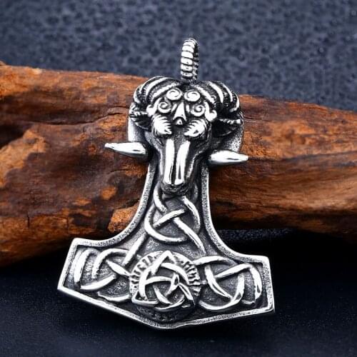 Nordic Vikings Pendant Necklace 316L stainless steel europe Sheep head charm Amulet Animal Jewelry for man